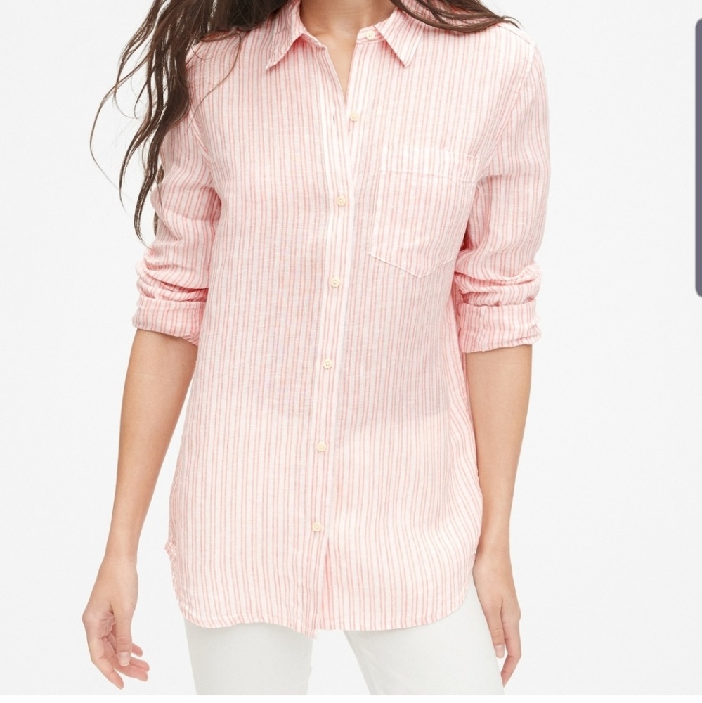 GAP Boyfriend Stripe Popover Tunic in Linen